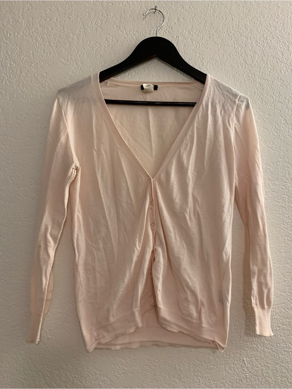 Vintage J. Crew Pale Pink Cotton Crewneck Cardigan